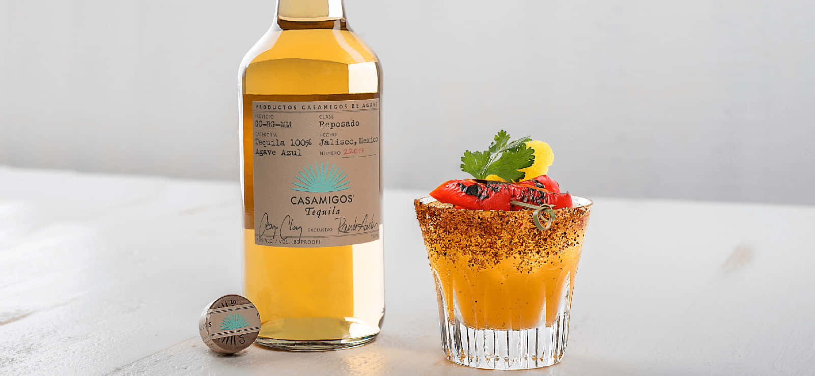 Casamigos Tequila Reposado Liquor And Roasted Bell Margarita Background