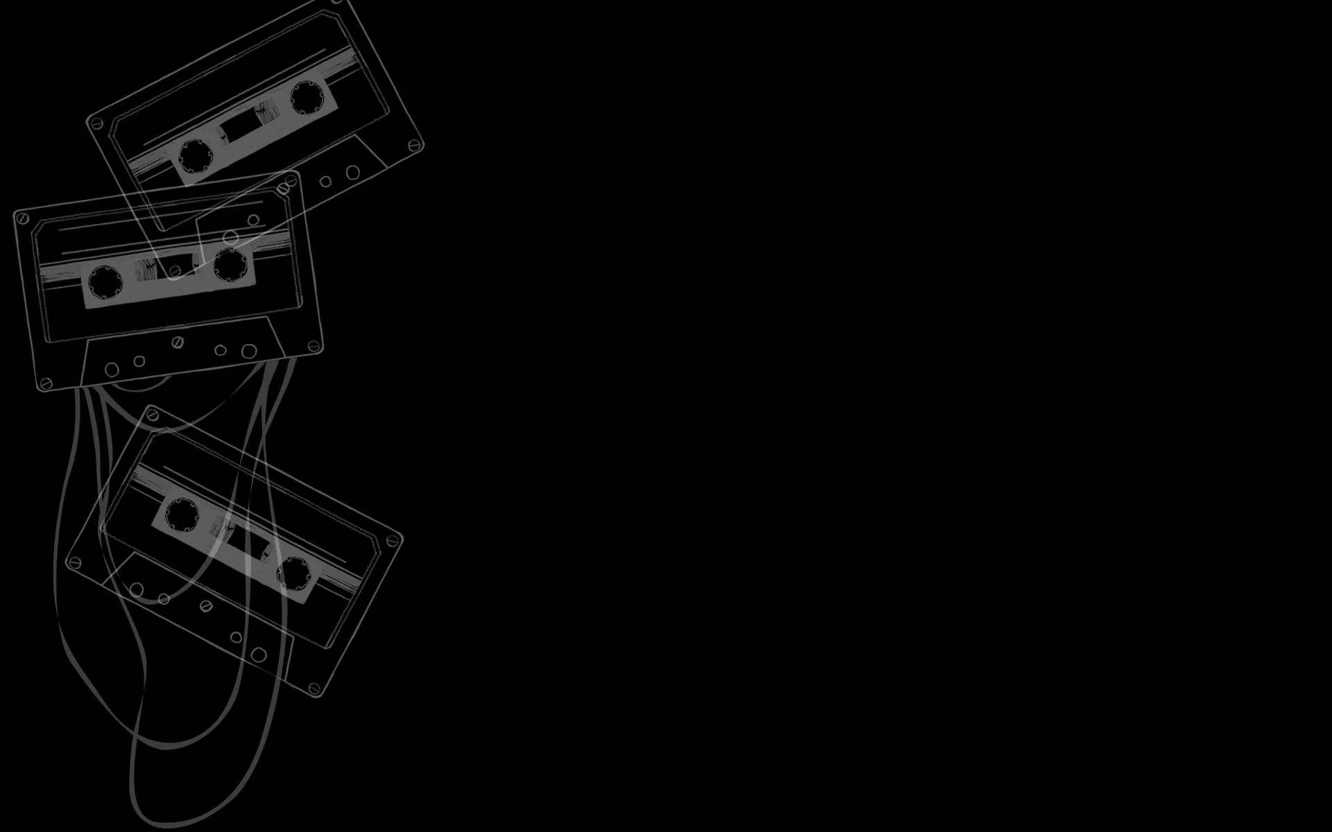 Cassette Tapes On Blank Black Background