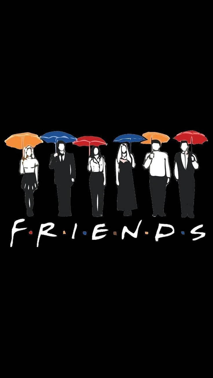 Cast With Umbrellas From Friends Phone Background