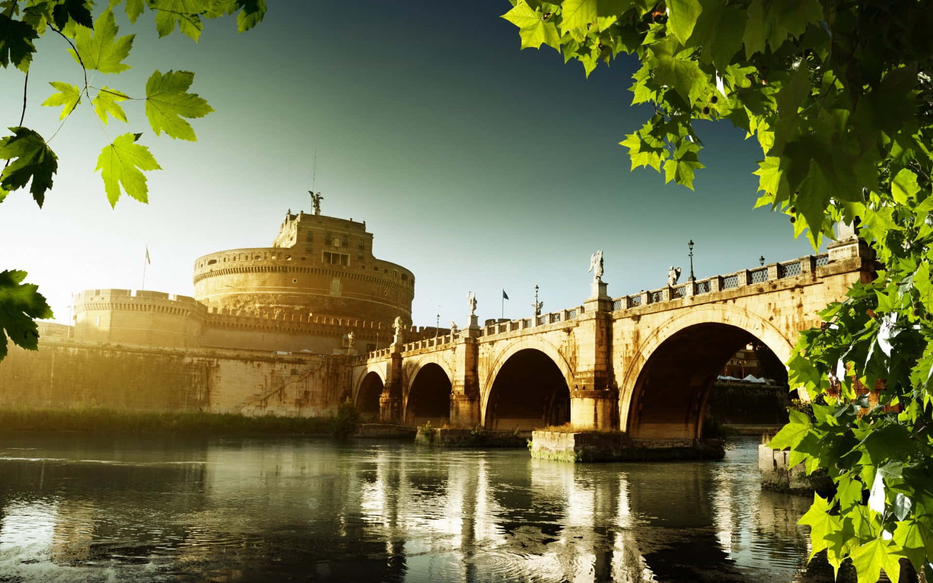 Castel Santangelo Framed With Leaves Background