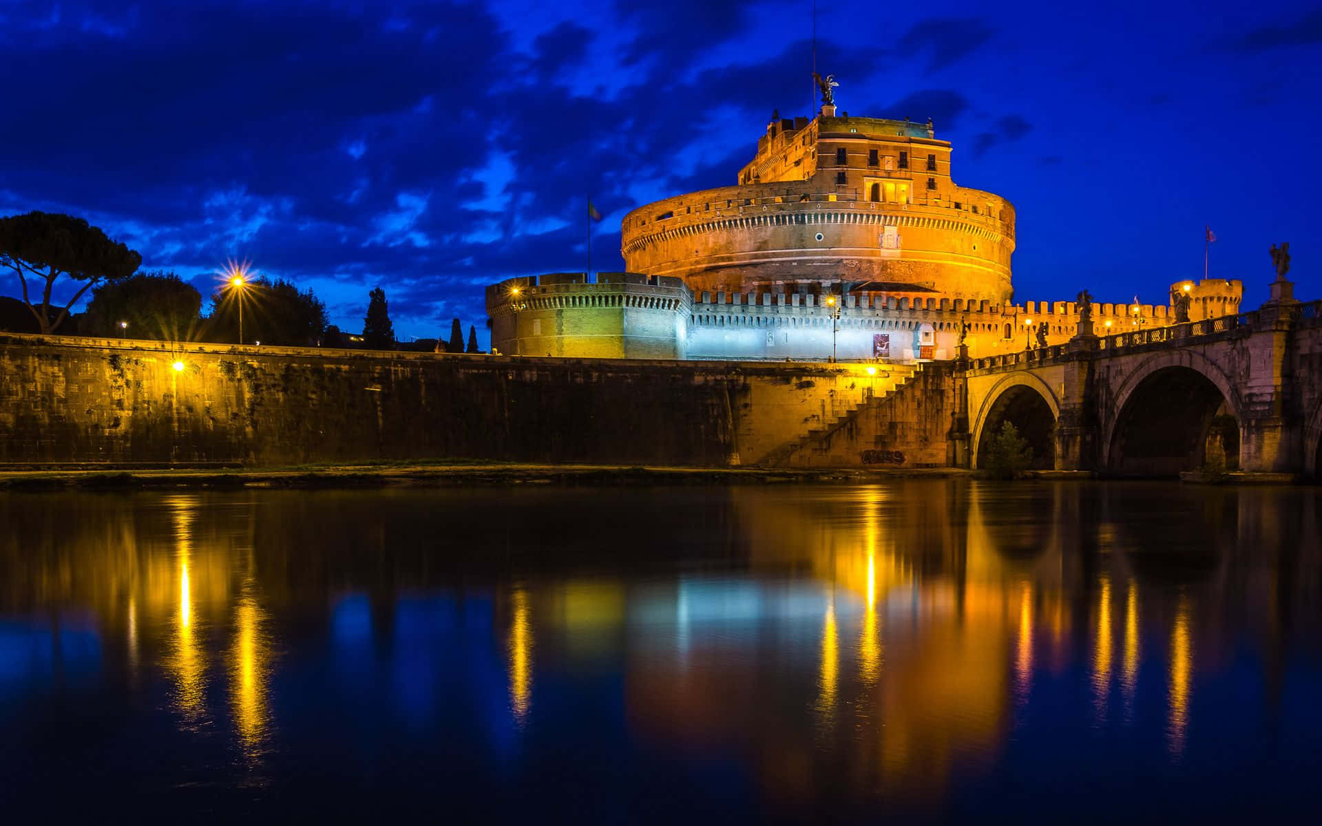 Castel Santangelo Museum At Night Background