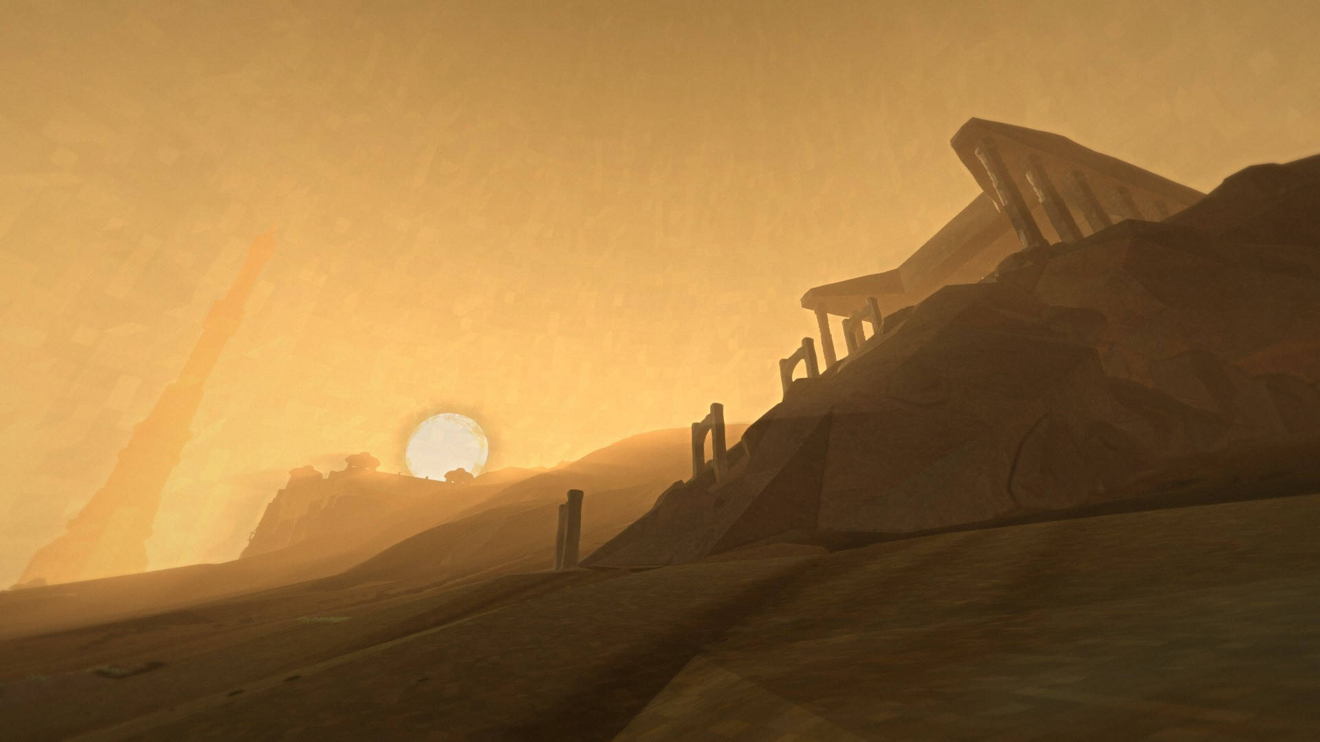 Castle And Desert Sun Background