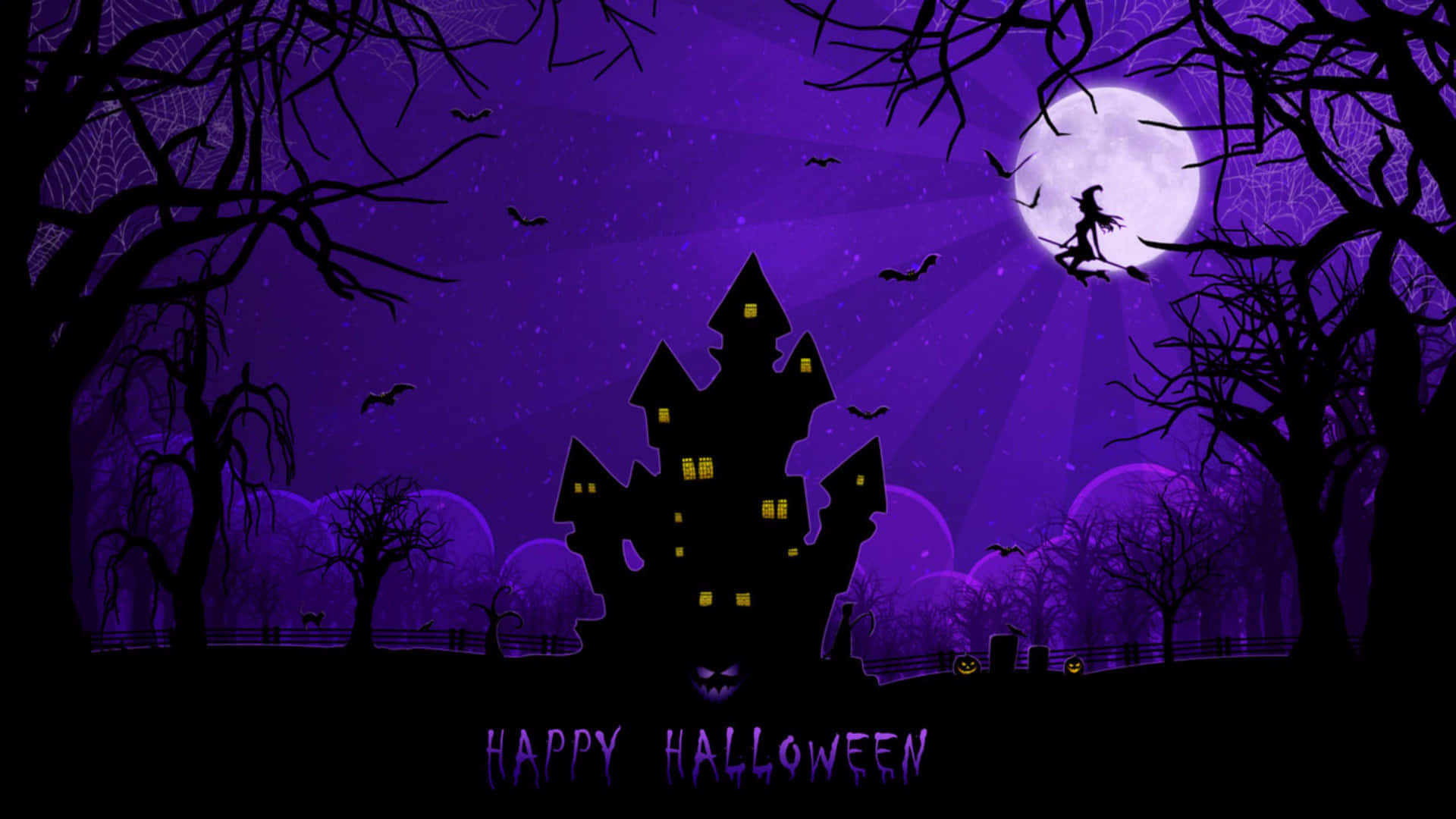 Castle And Witch Purple Halloween Background