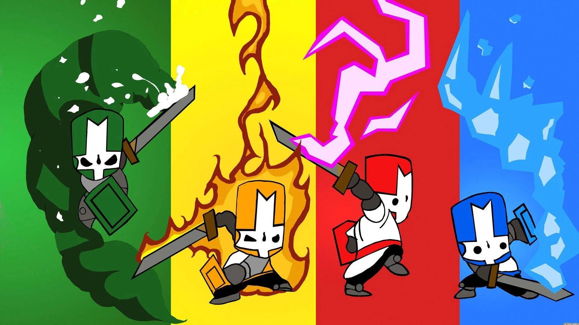 Castle Crashers Characters In Colors Background