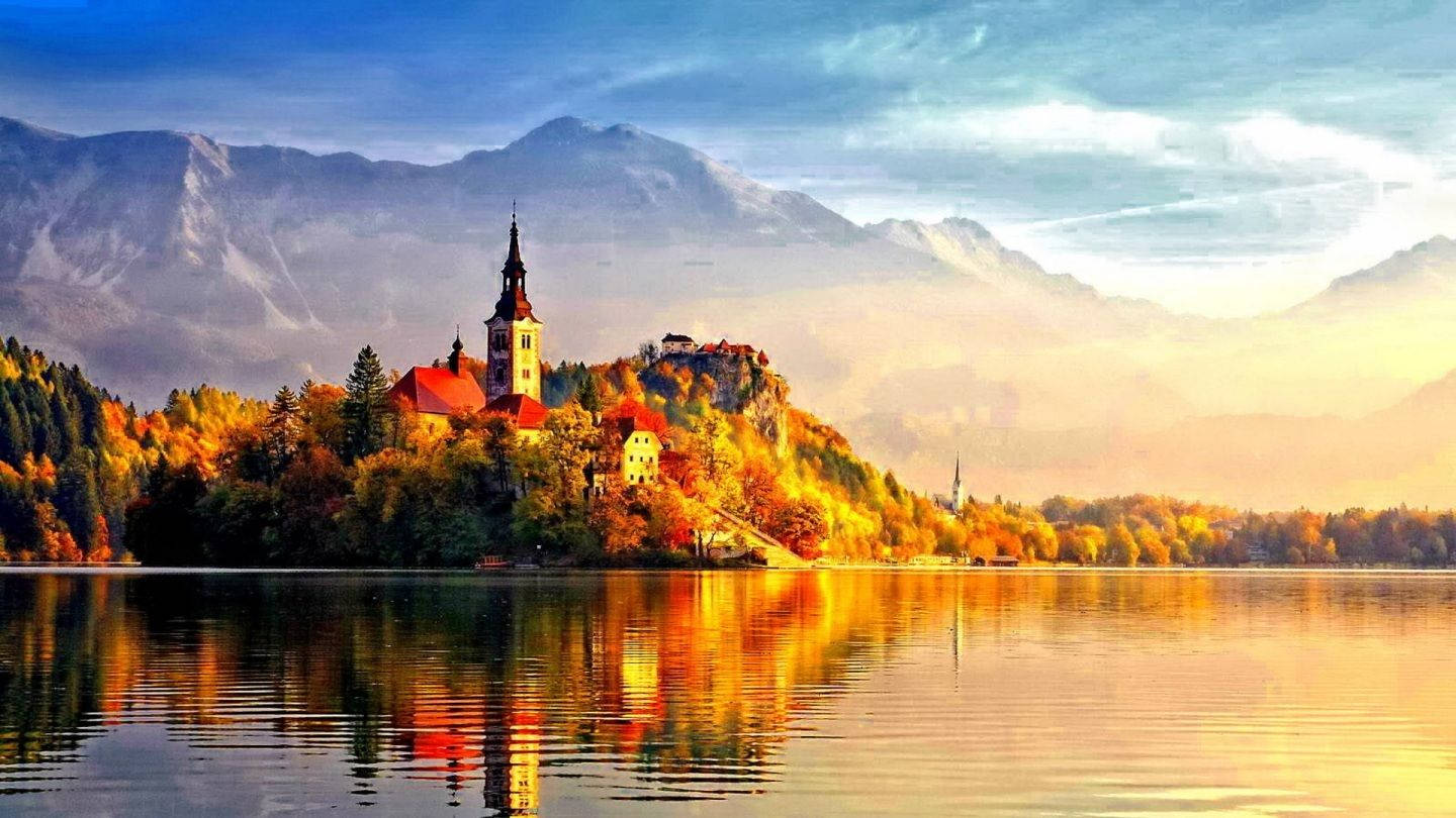 Castle In Autumn During Sunset Background