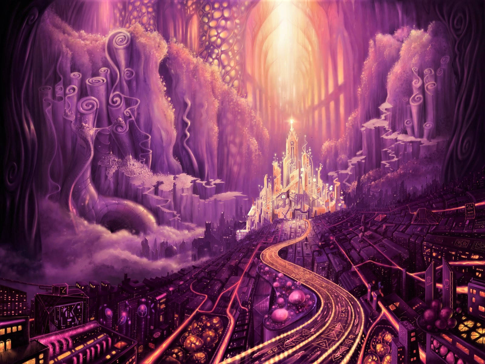 Castle In Purple Enchanted World Background