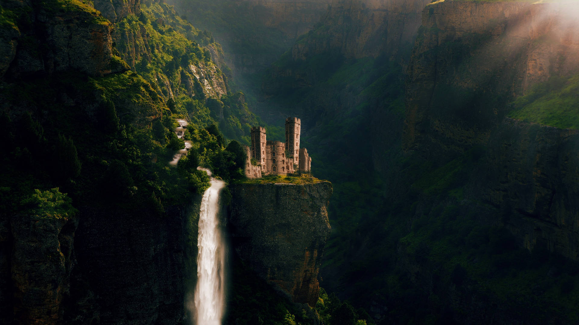 Castle, Waterfall, Rocks, Fairy, Photoshop Background