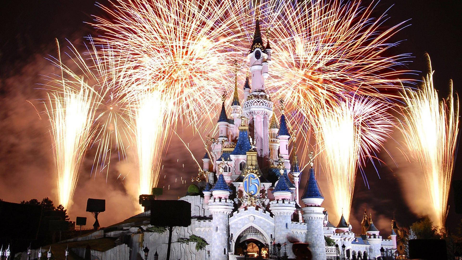 Castle With Fireworks Pixel Disney Laptop Background