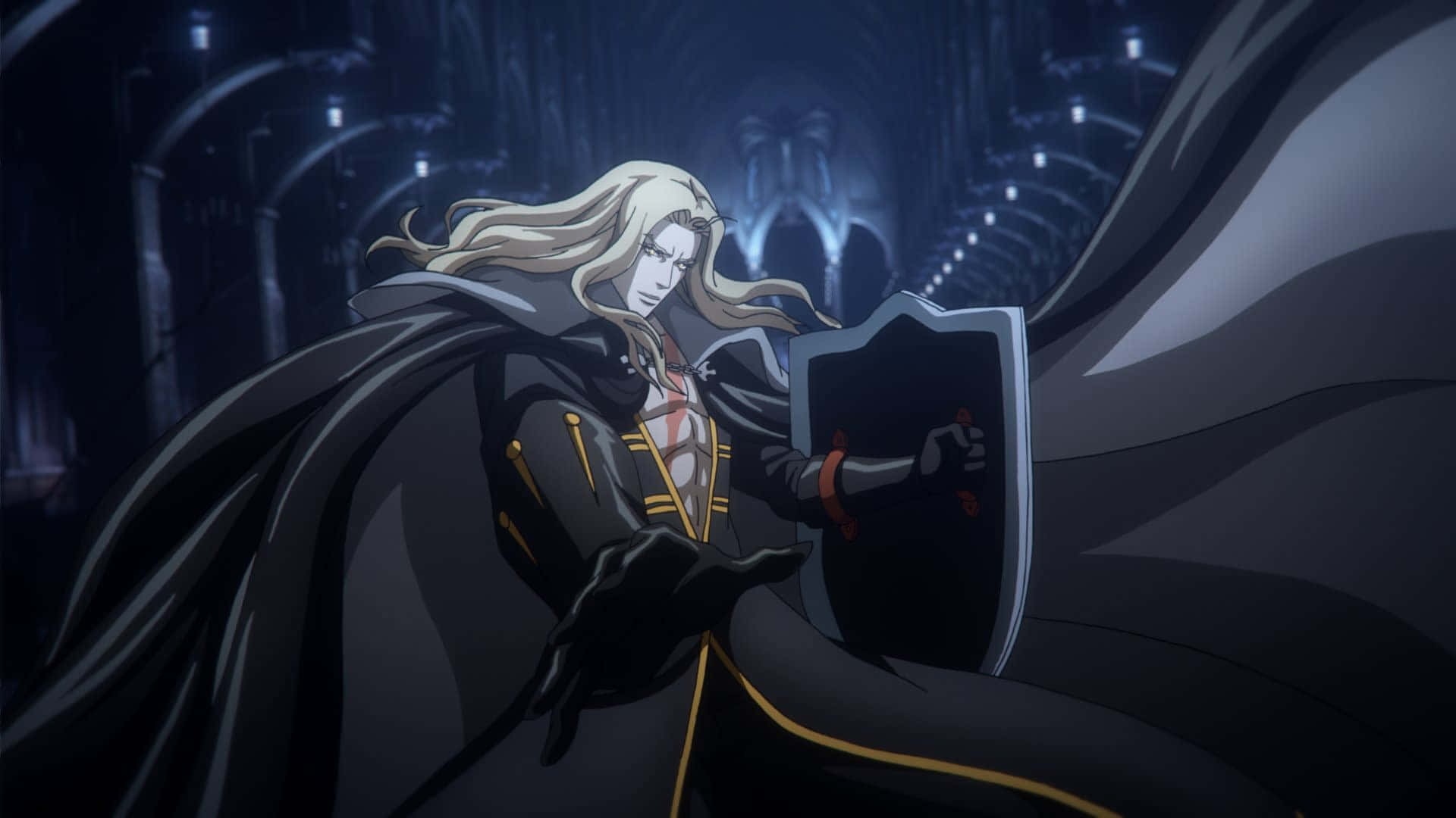 Castlevania Animated Alucard With Shield Background