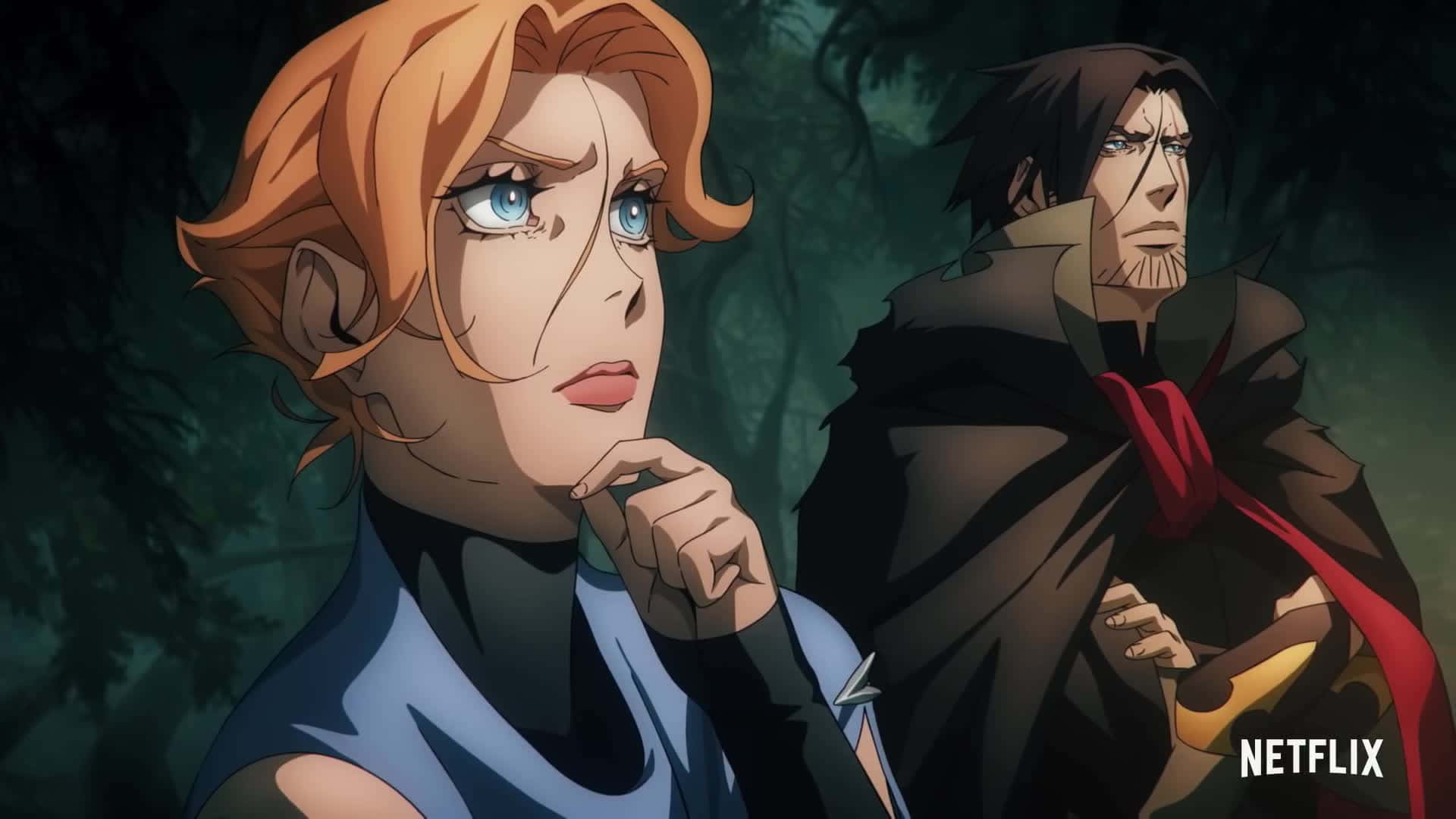 Castlevania Netflix Syphaand Trevor Concerned Look Background