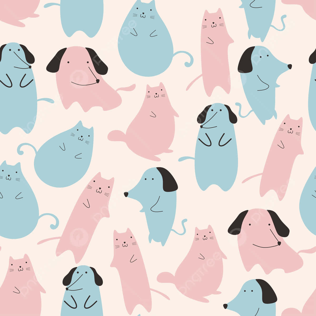 Cat And Dog Pattern Pink And Teal - Wallpaper Background