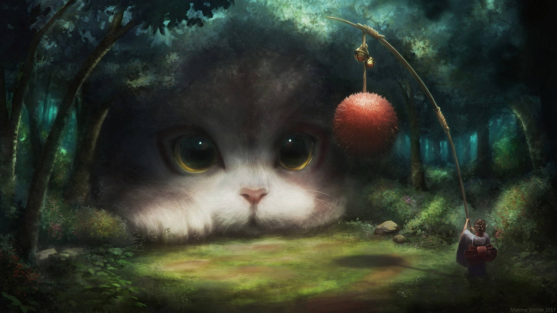 Cat And Geisha Fantasy Art Background