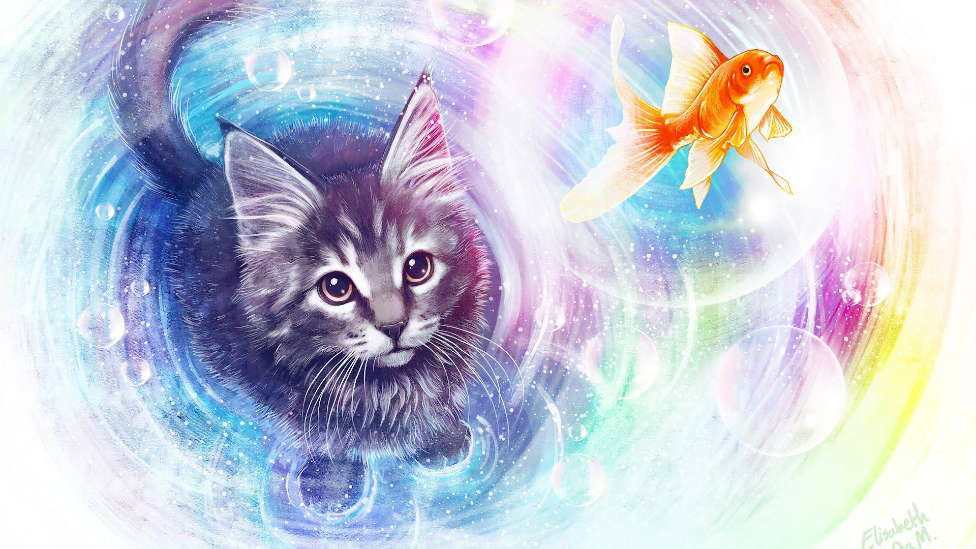 Cat And Goldfish Art Background
