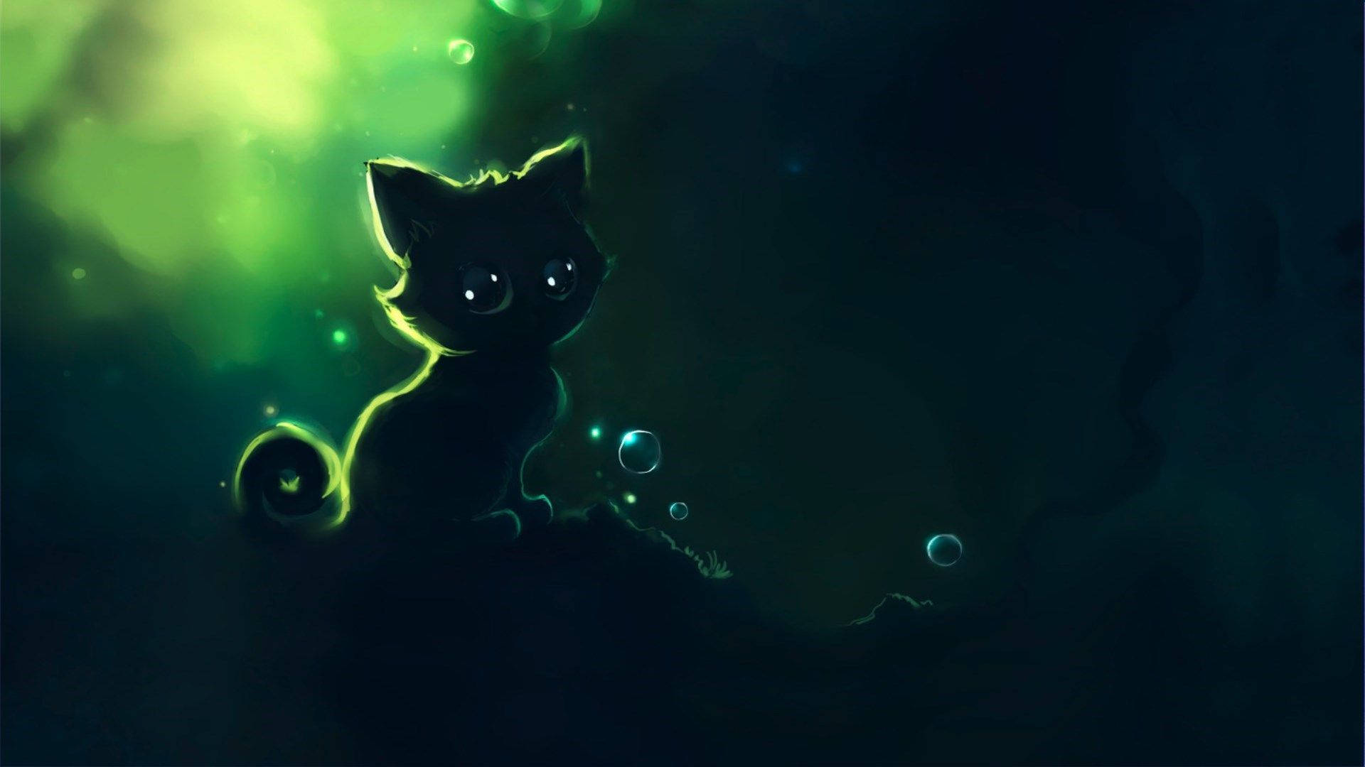 Cat Art Black Kitten Shimmering Eyes Background