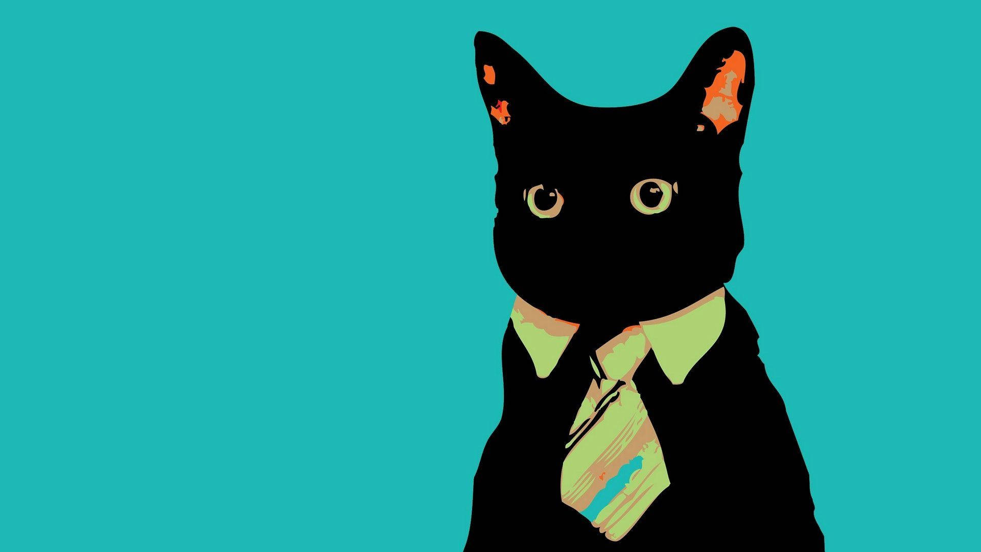 Cat Art Fancy Green Necktie Background