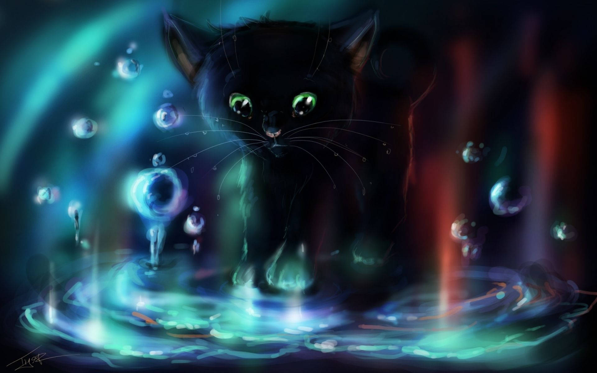 Cat Art Jade Coloured Eyes Background