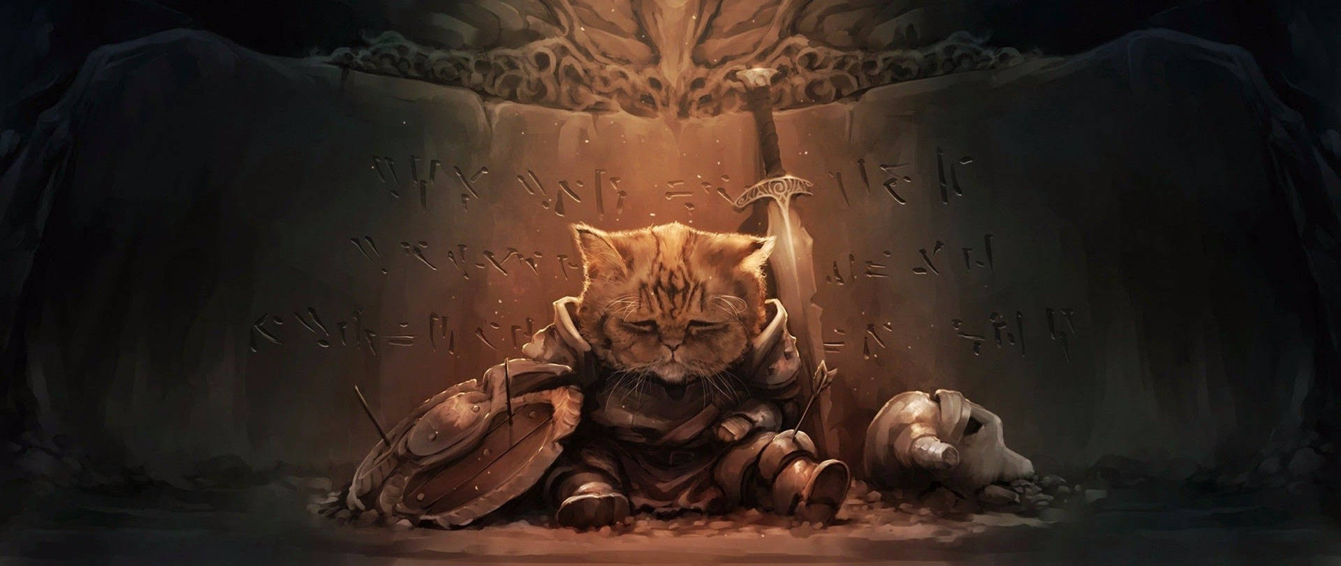 Cat Art Warrior With Shield Background
