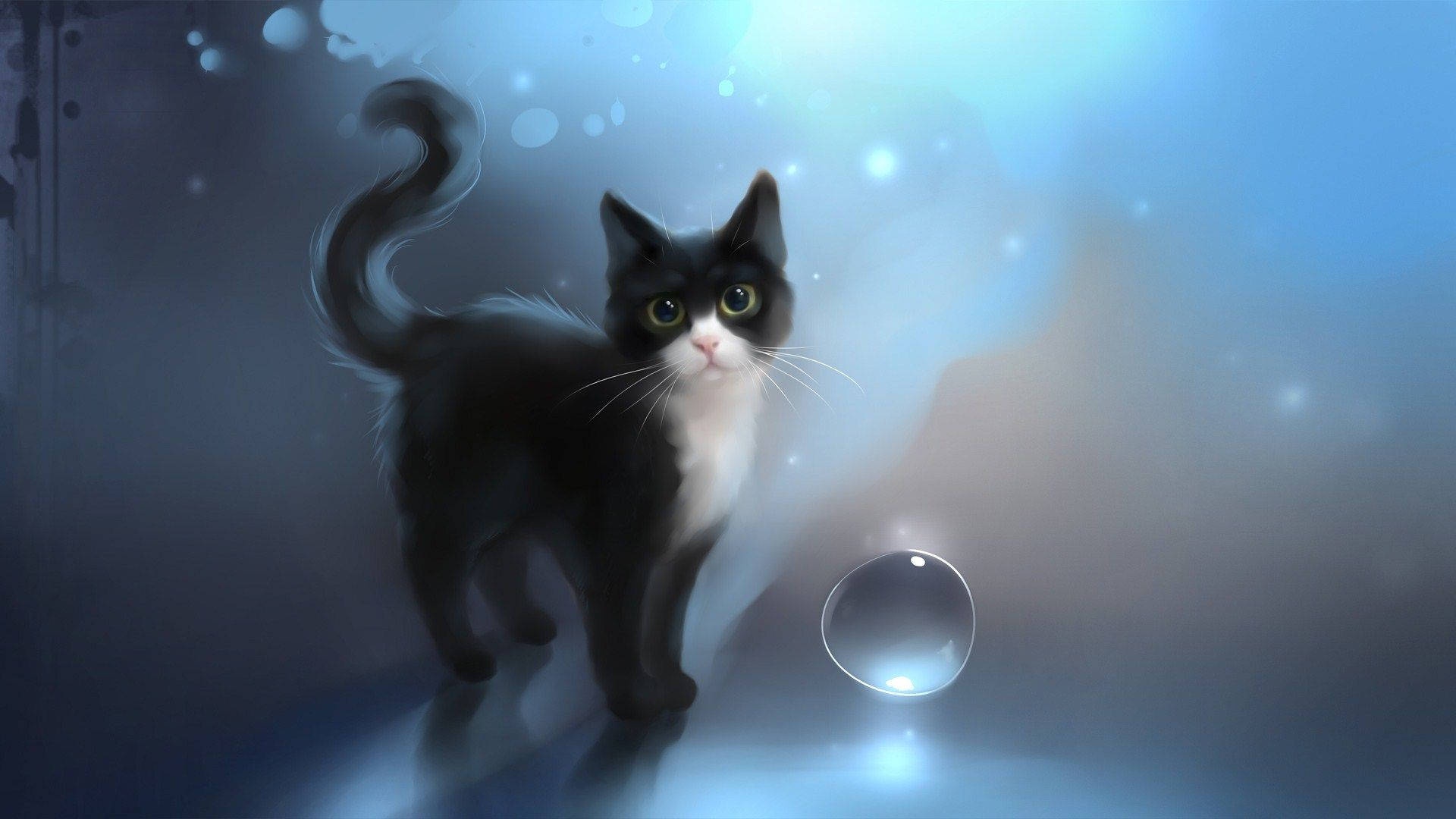 Cat Art With Crystal Bubbles Background