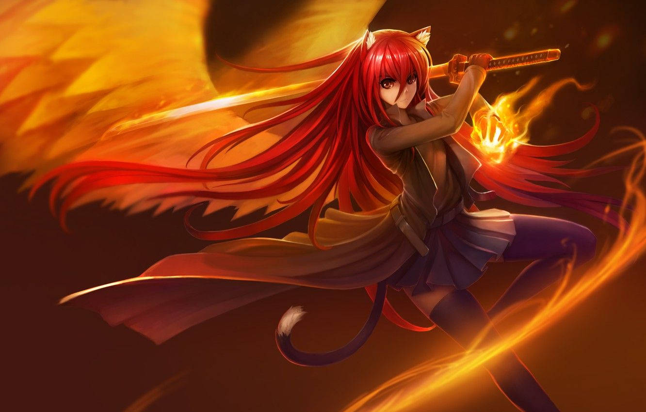 Cat Girl Fire Anime Background