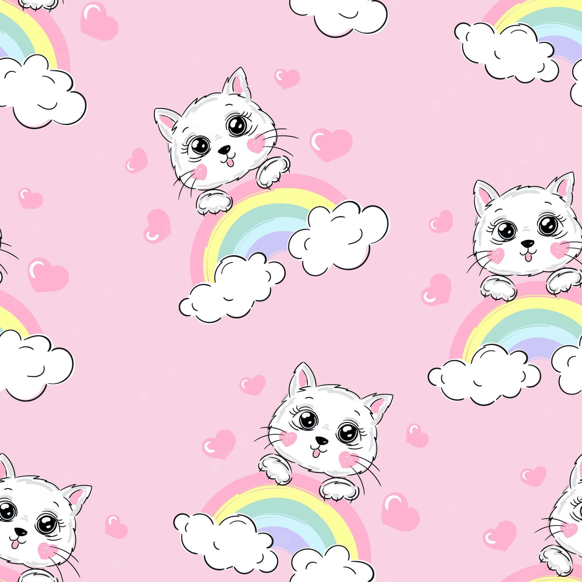 Cat On Rainbow Cartoon Cute Things