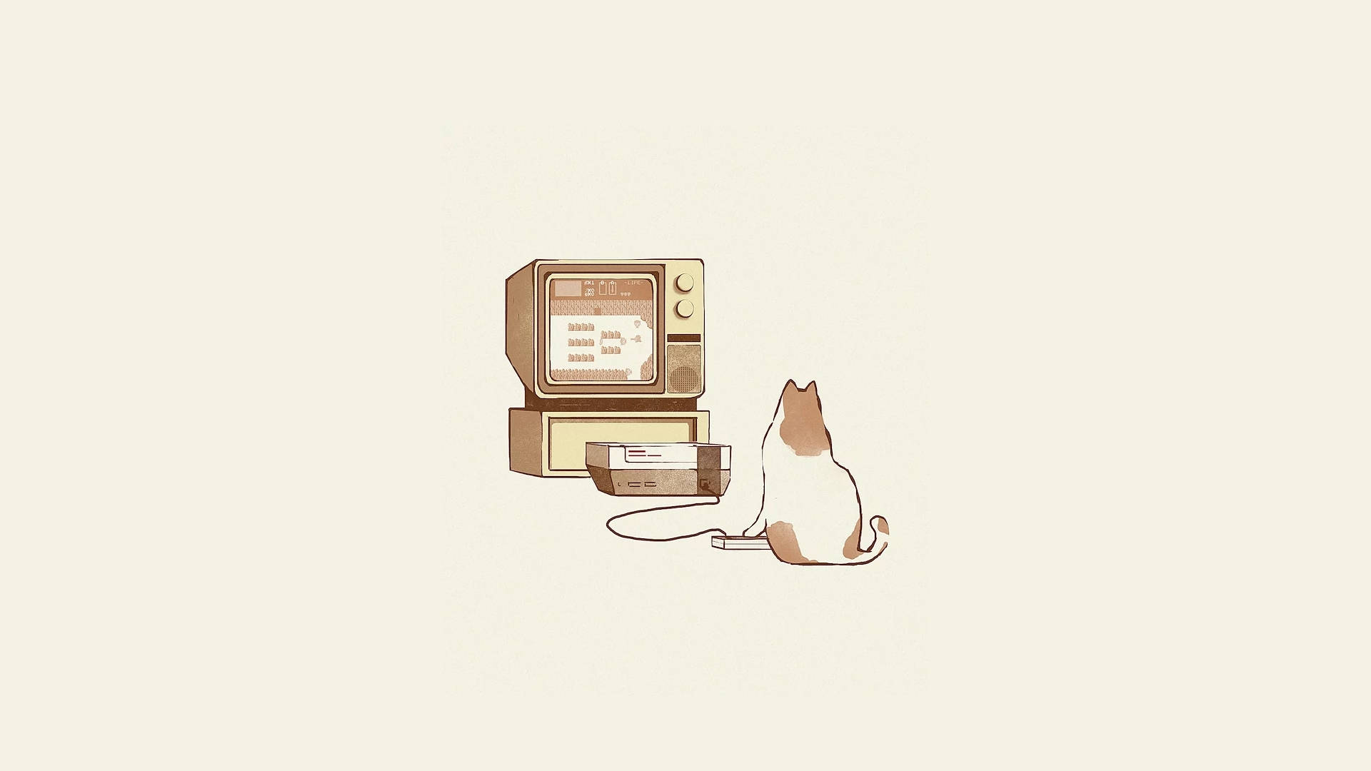 Cat Playing Video Game Minimalist Aesthetic Laptop Background