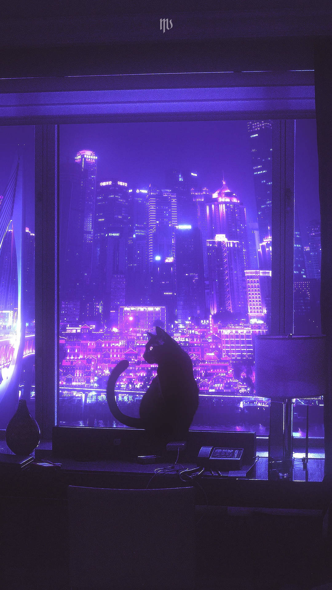 Cat Purple Anime Aesthetic Background