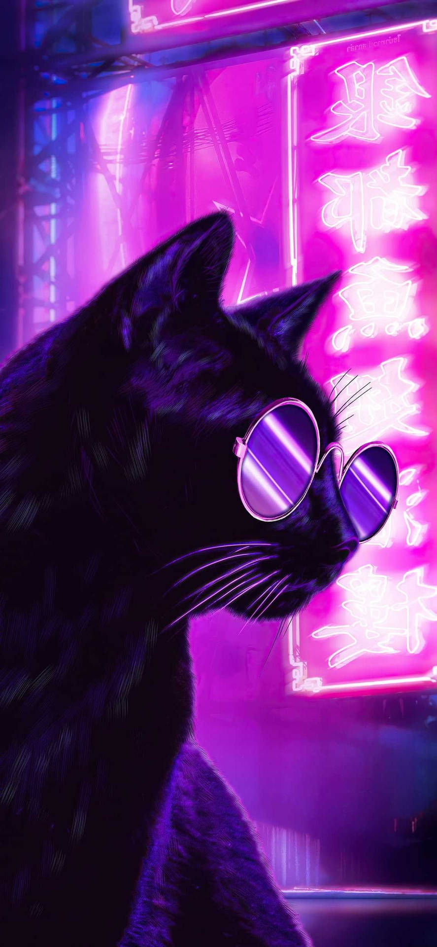 Cat With Glasses Neon Purple Iphone Background