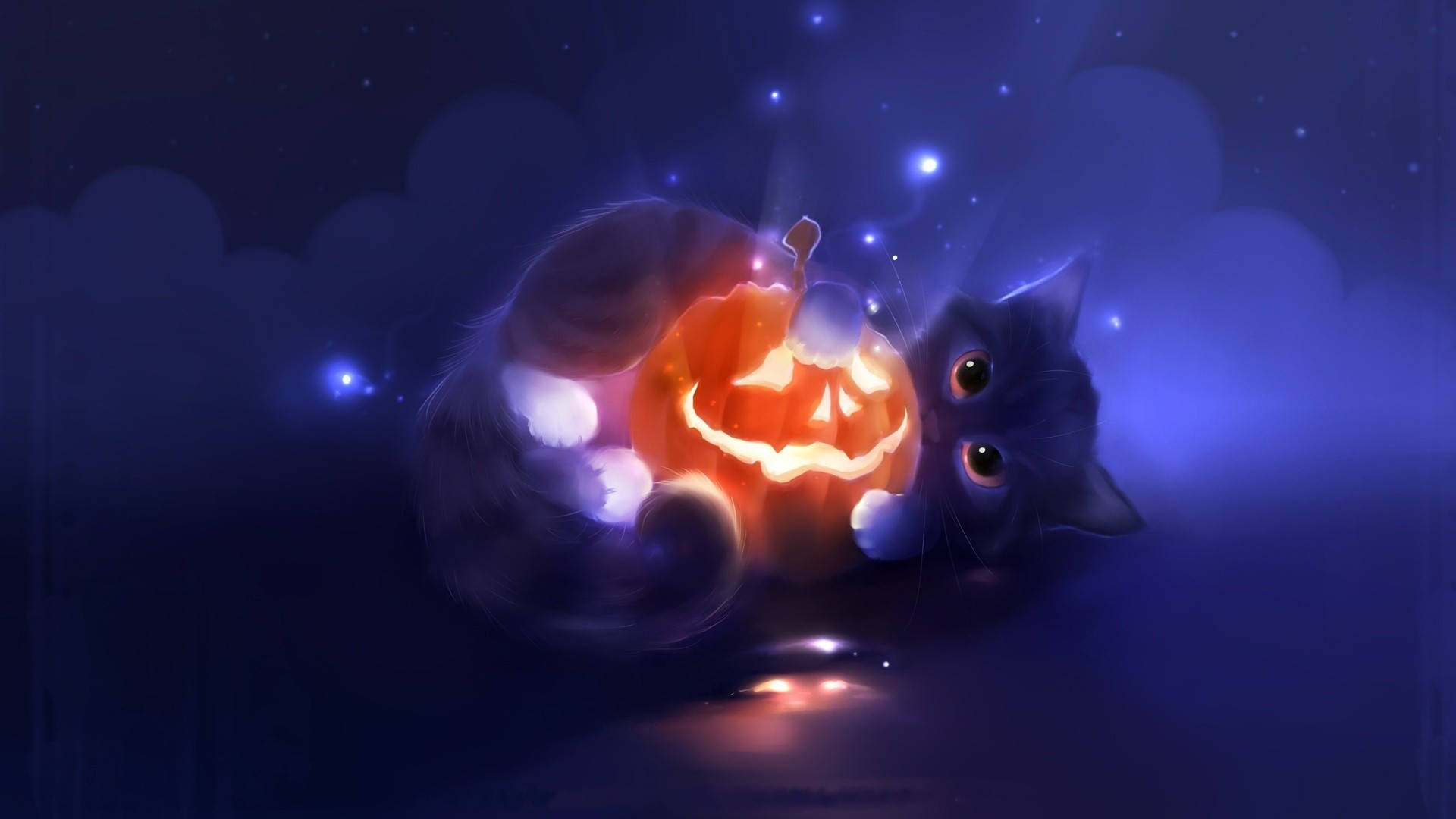 Cat With Pumpkin Halloween Computer Background