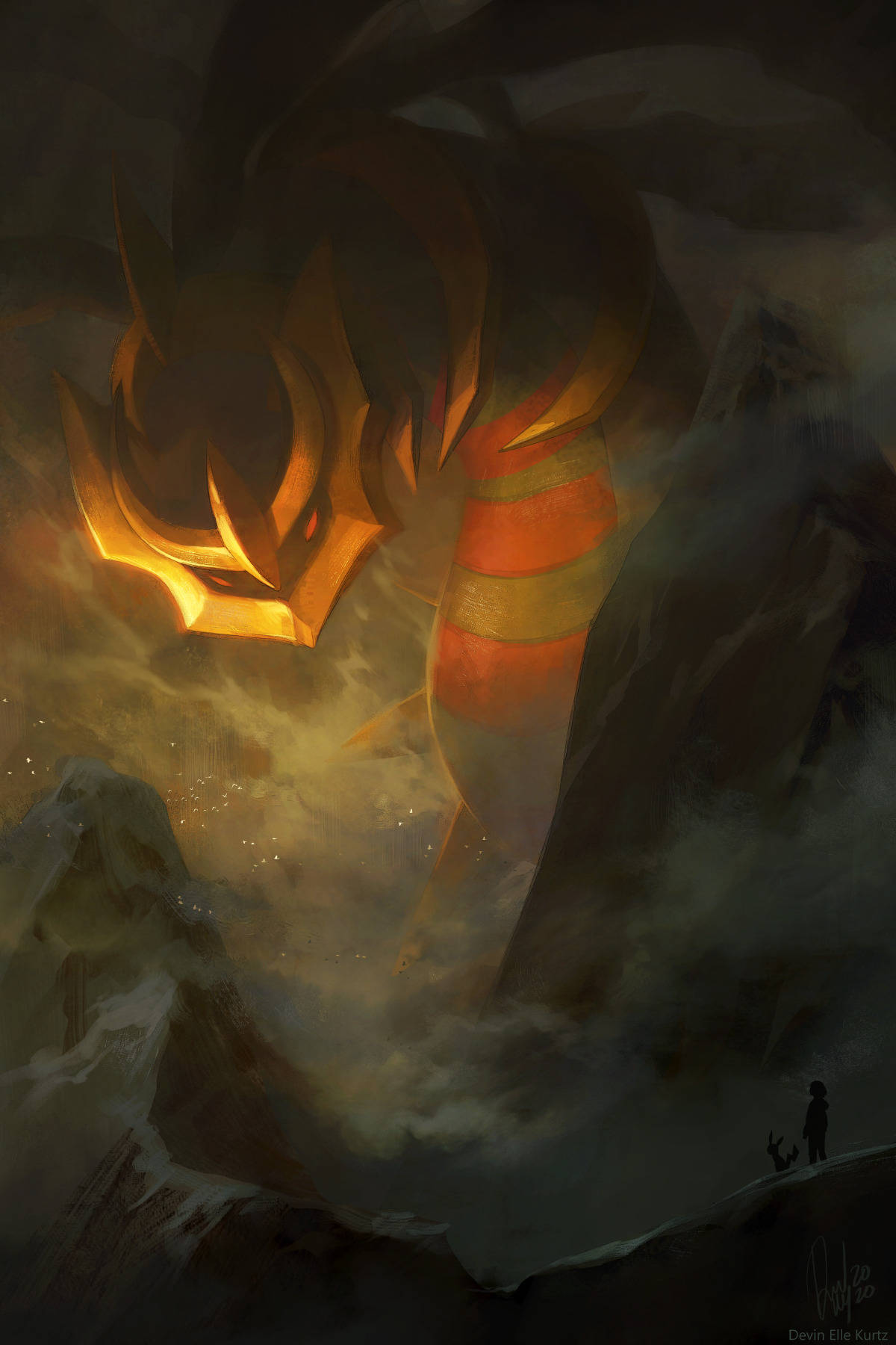 Catch A Glimpse Of The Majestic Giratina Soaring Amongst The Mountains Background