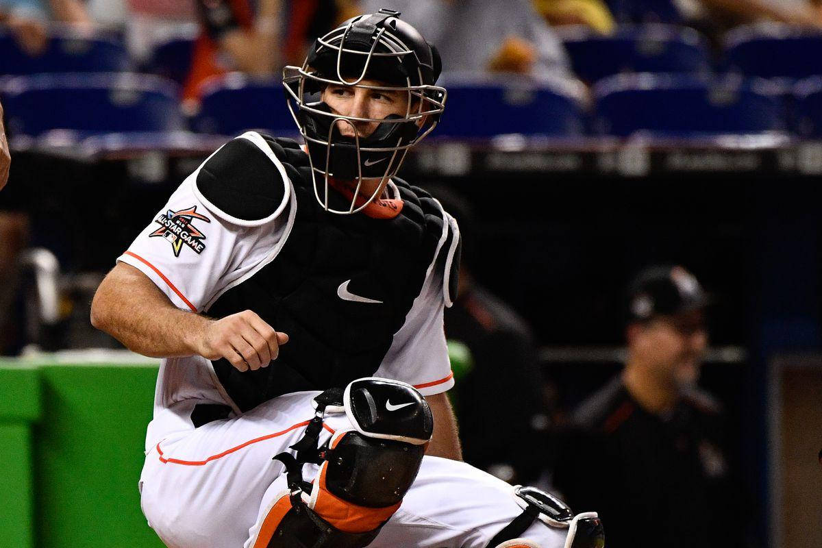 Catcher Jt Realmuto Crouching Down Background