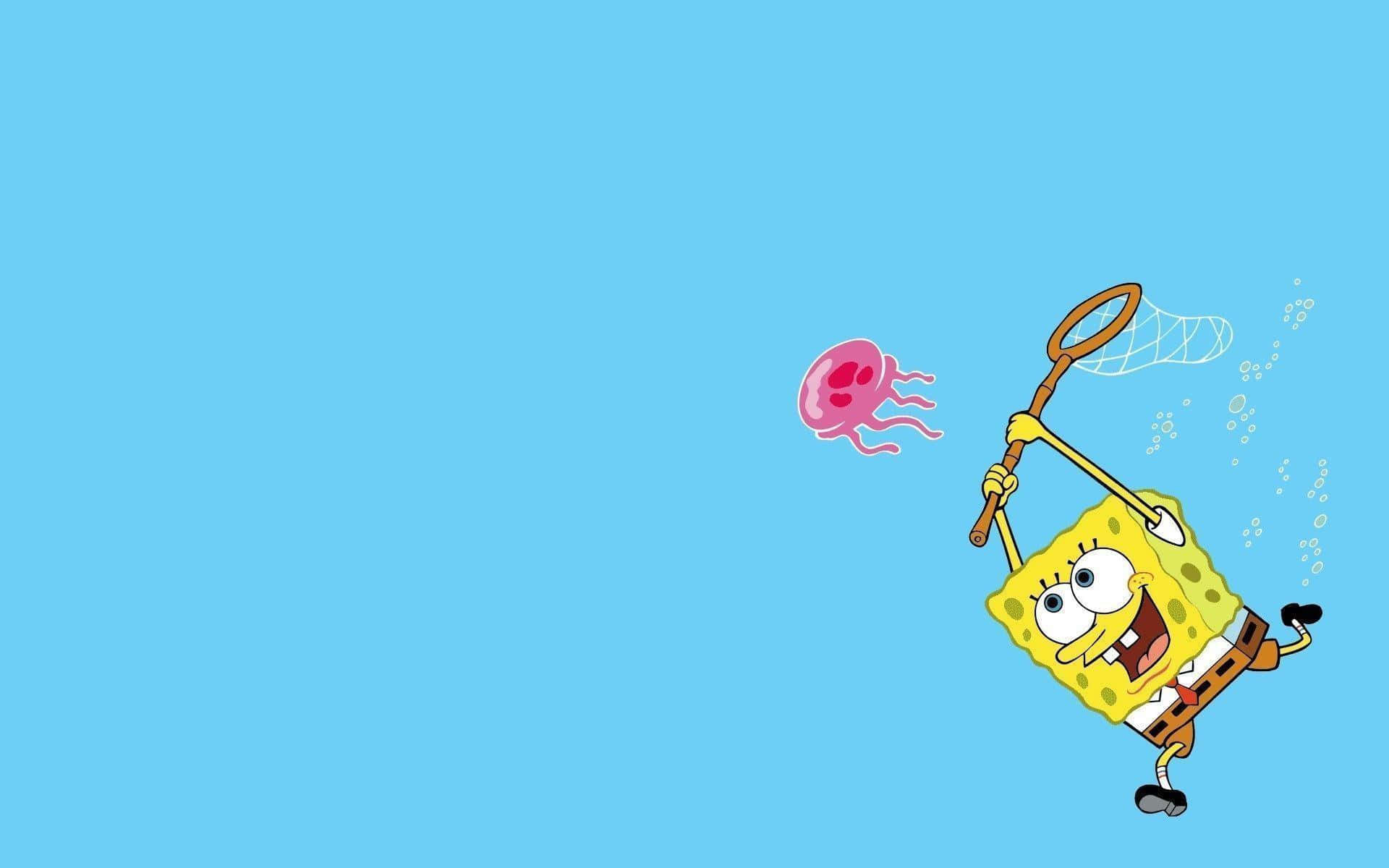 Catching Jellyfish Aesthetic Spongebob Desktop Background