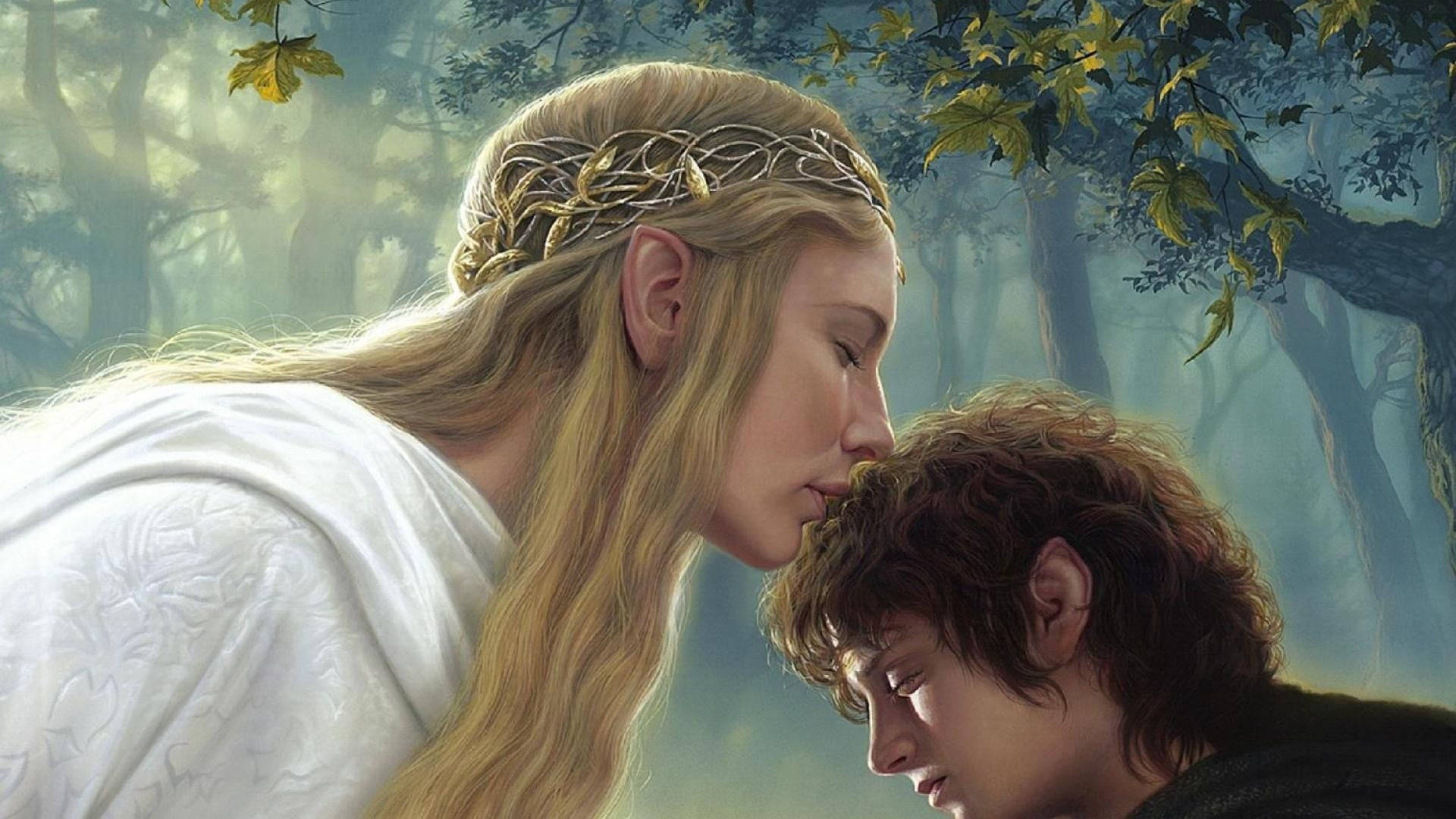 Cate Blanchett As Galadriel With Frodo Background