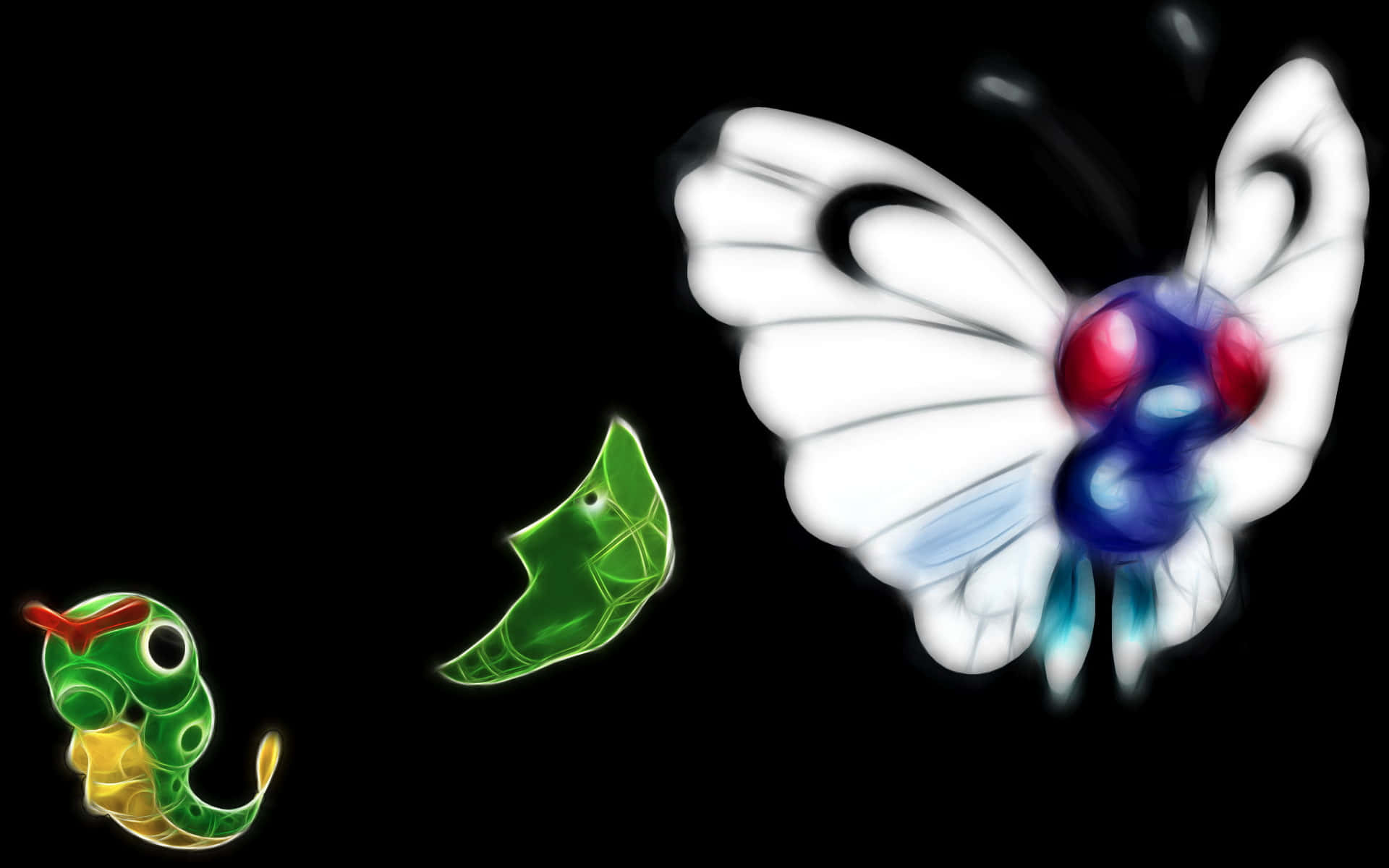 Caterpie Metapod And Blurry Butterfree Background