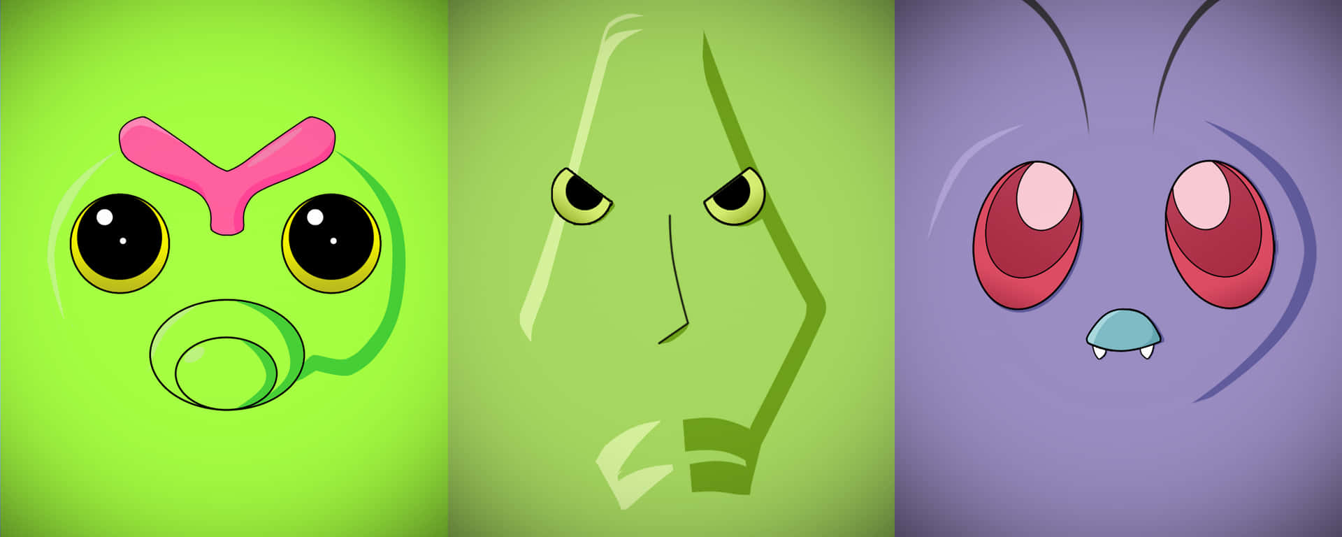 Caterpie, Metapod, And Butterfree Faces Desktop Background