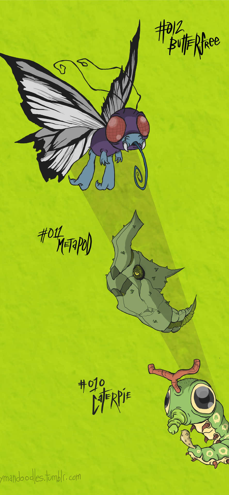 Caterpie, Metapod, And Butterfree Green Aesthetic Phone Background