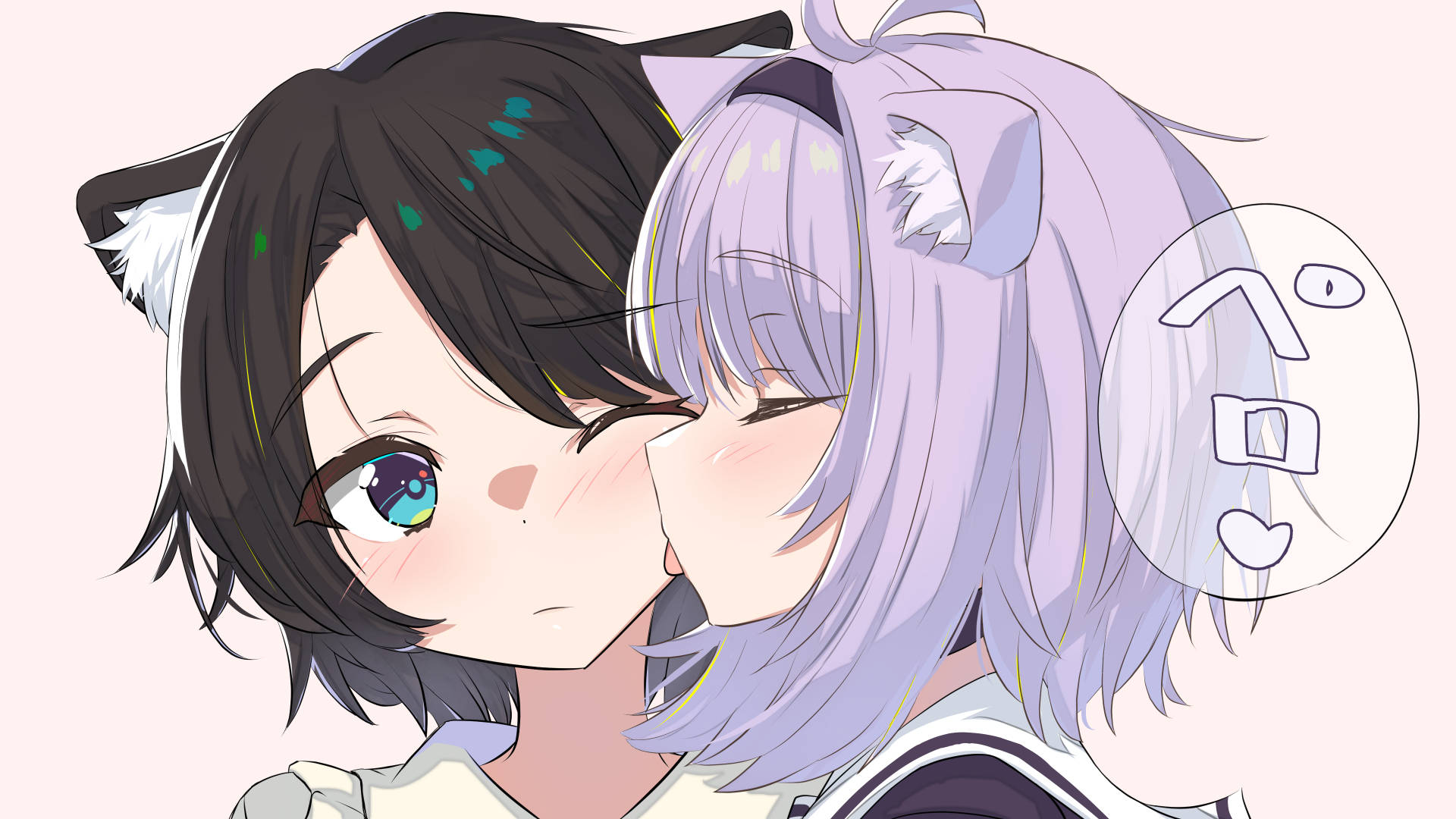 Catgirl Anime Girls Kissing Background