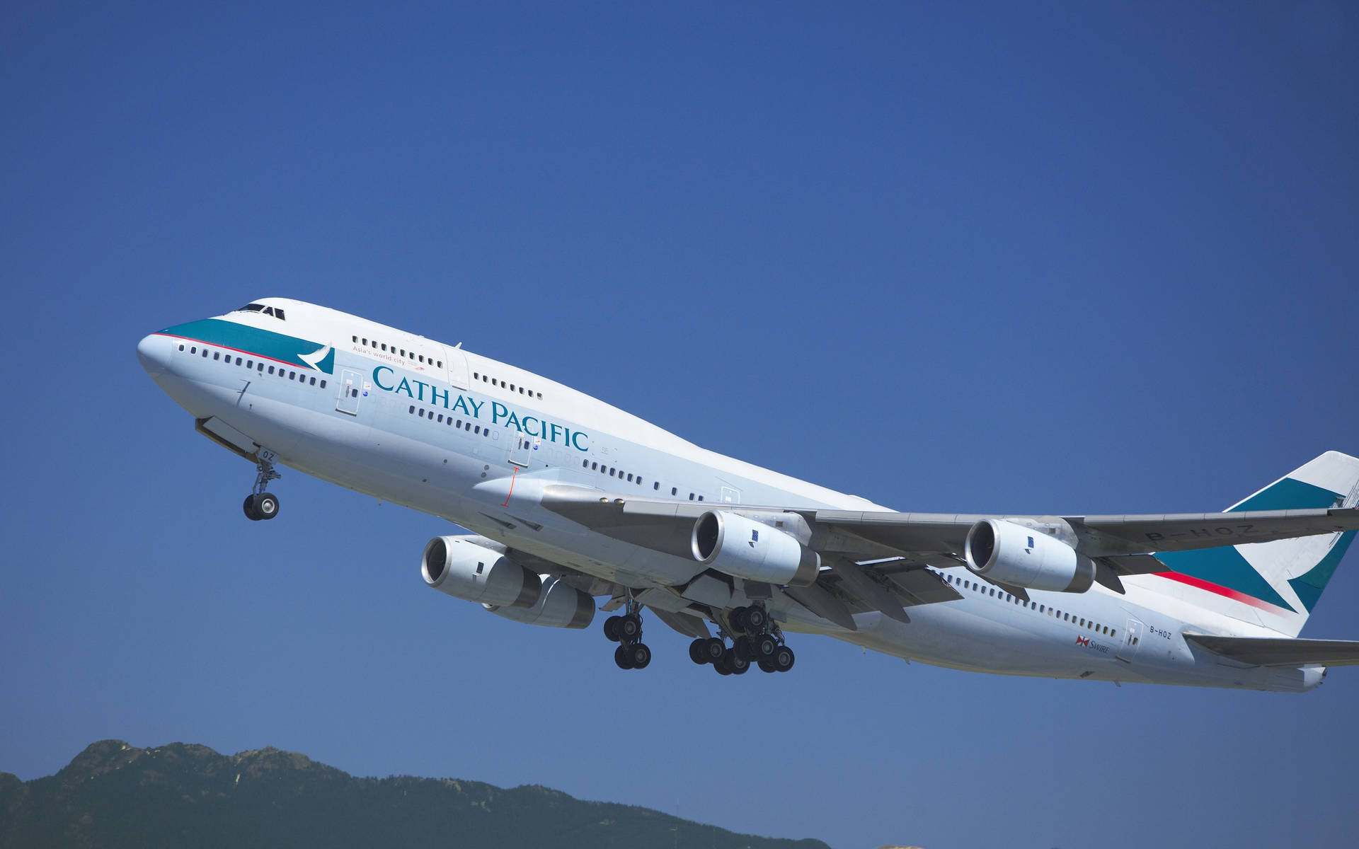 Cathay Pacific Plane Blue Sky Background