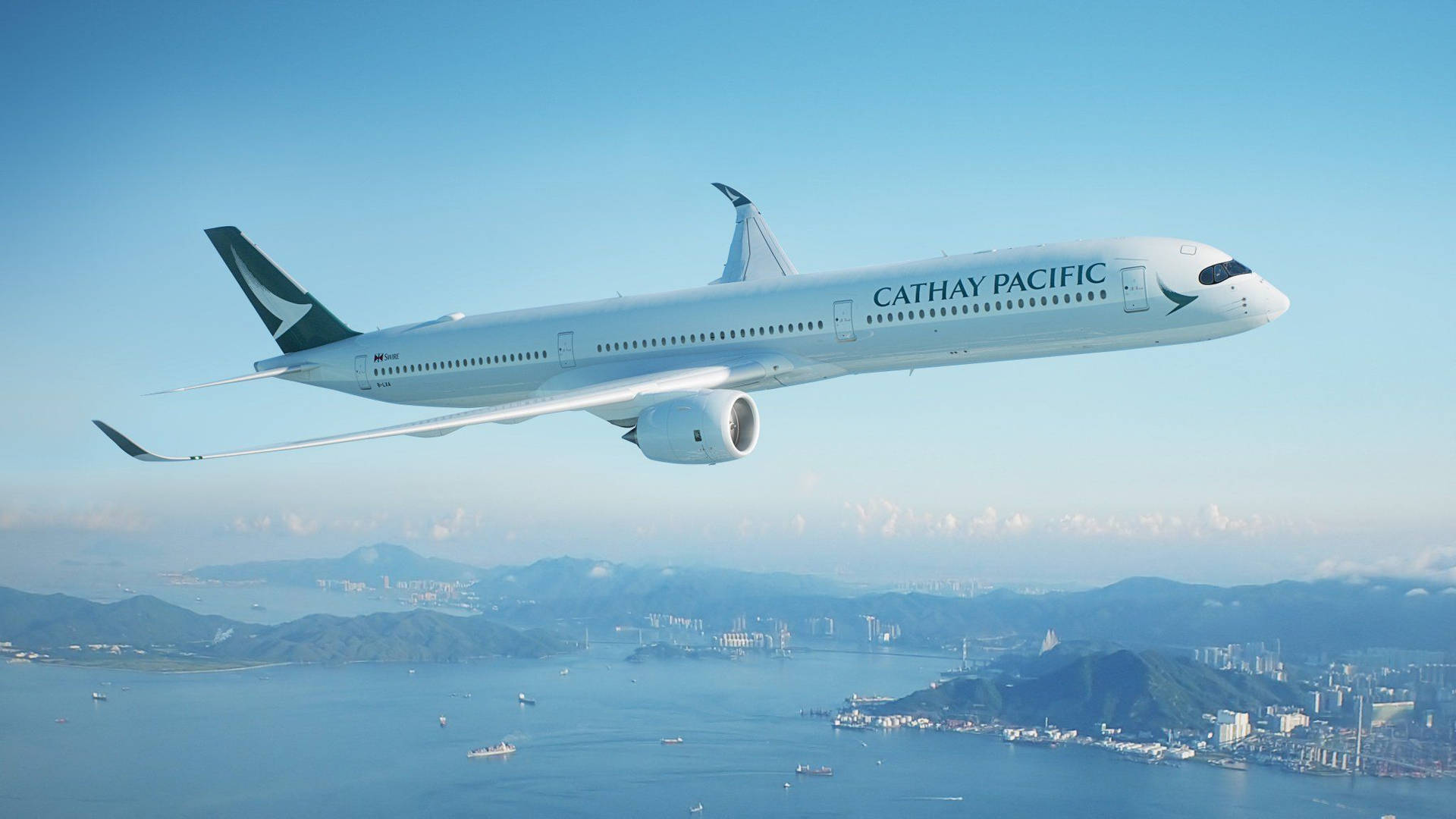 Cathay Pacific Plane Over Islands Background