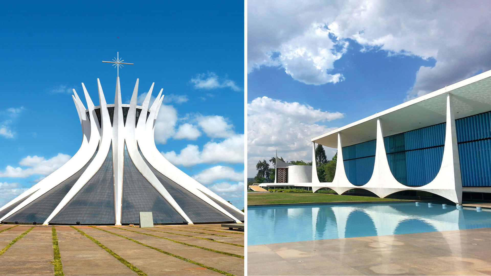 Cathedral Of Brasilia And Alvorada Palace Background