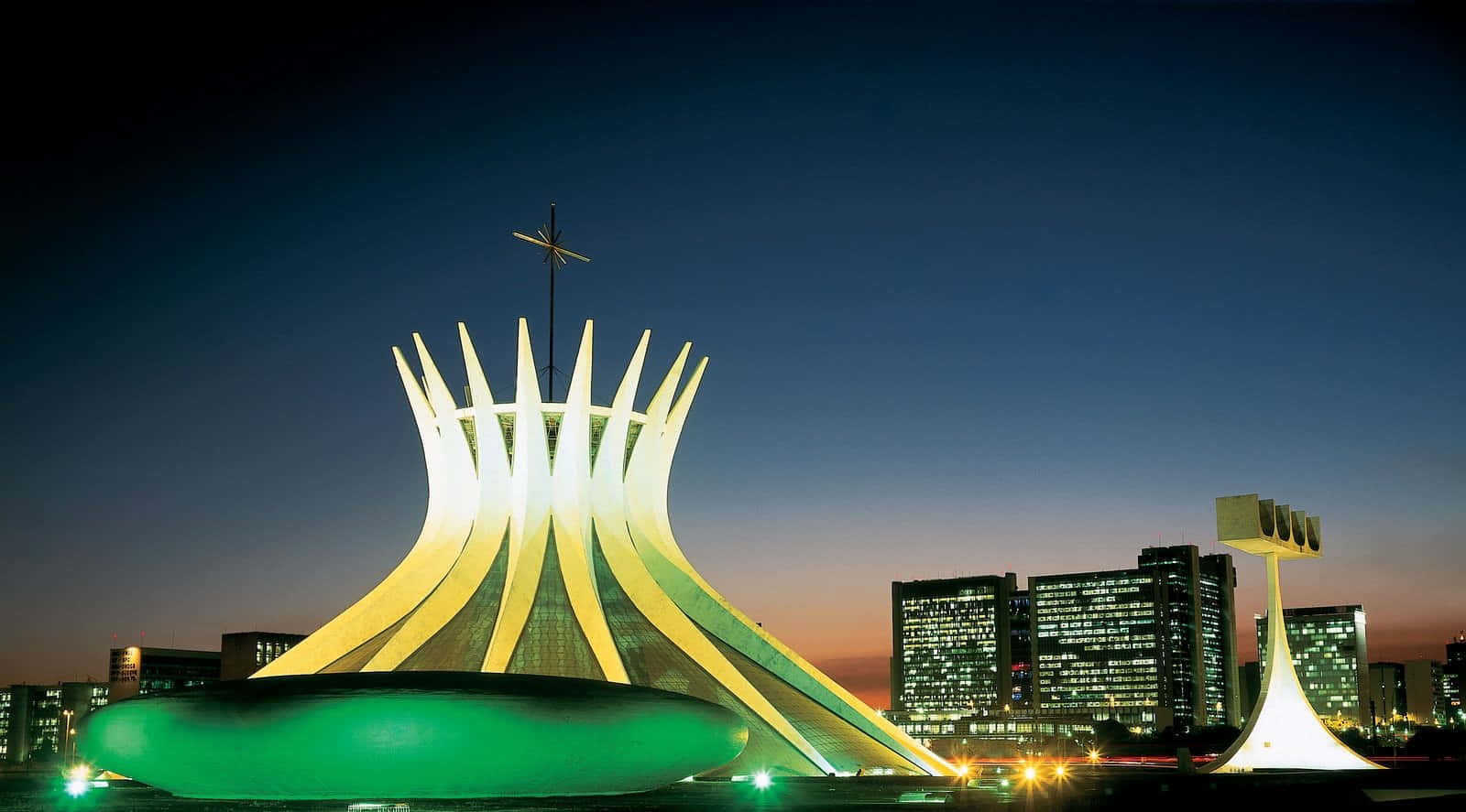 Cathedral Of Brasilia In Green Background
