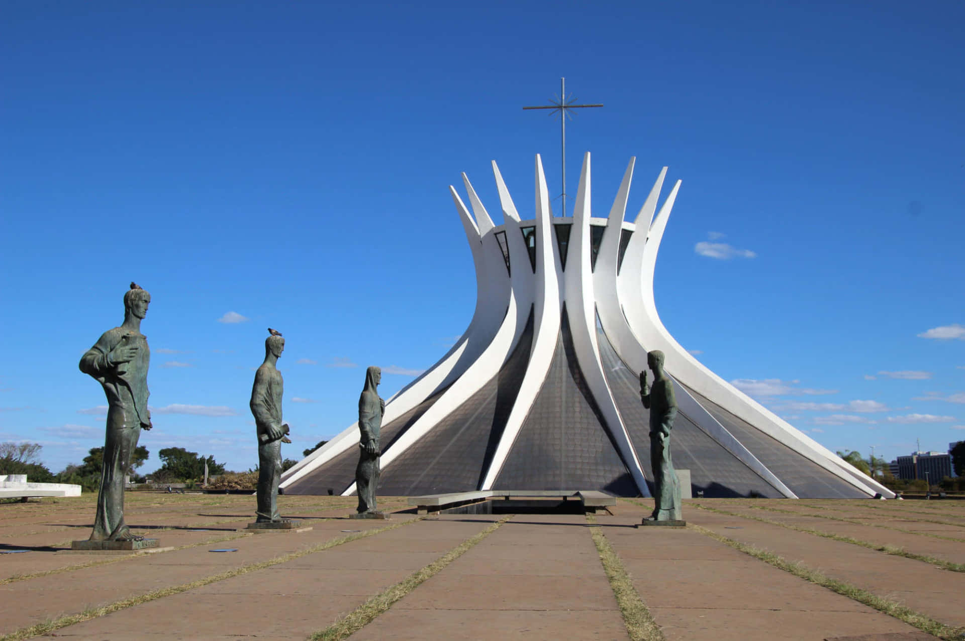 Cathedral Of Brasilia Statues Background