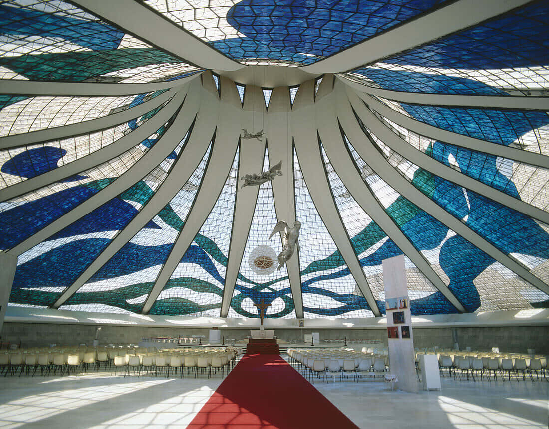 Cathedral Of Brasilia White Chairs Background
