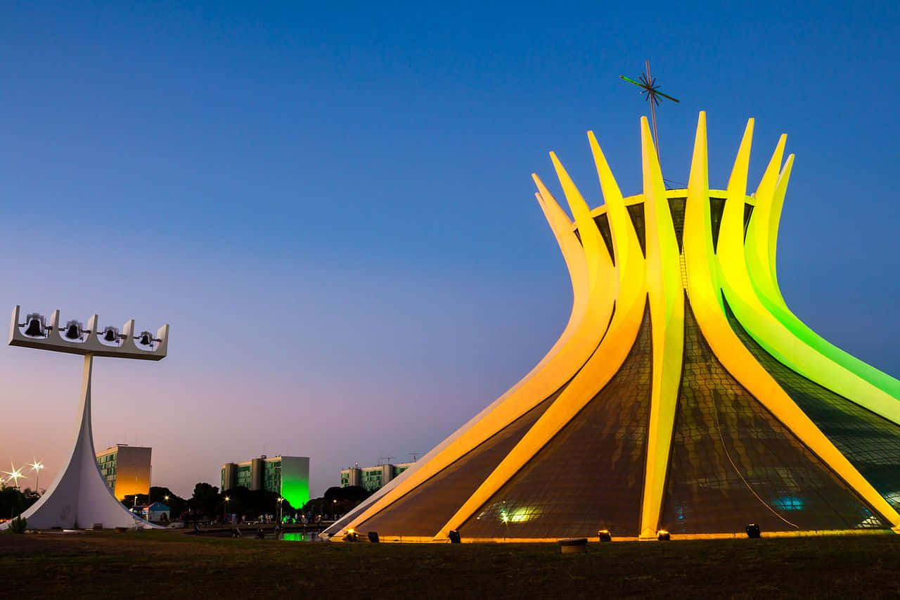 Cathedral Of Brasilia Yellow Lights Background