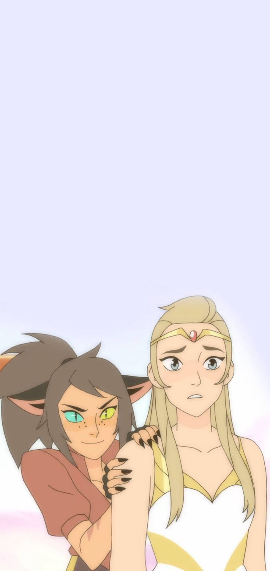 Catradora Enthralling Stare - A Heartwarming Friendship Background