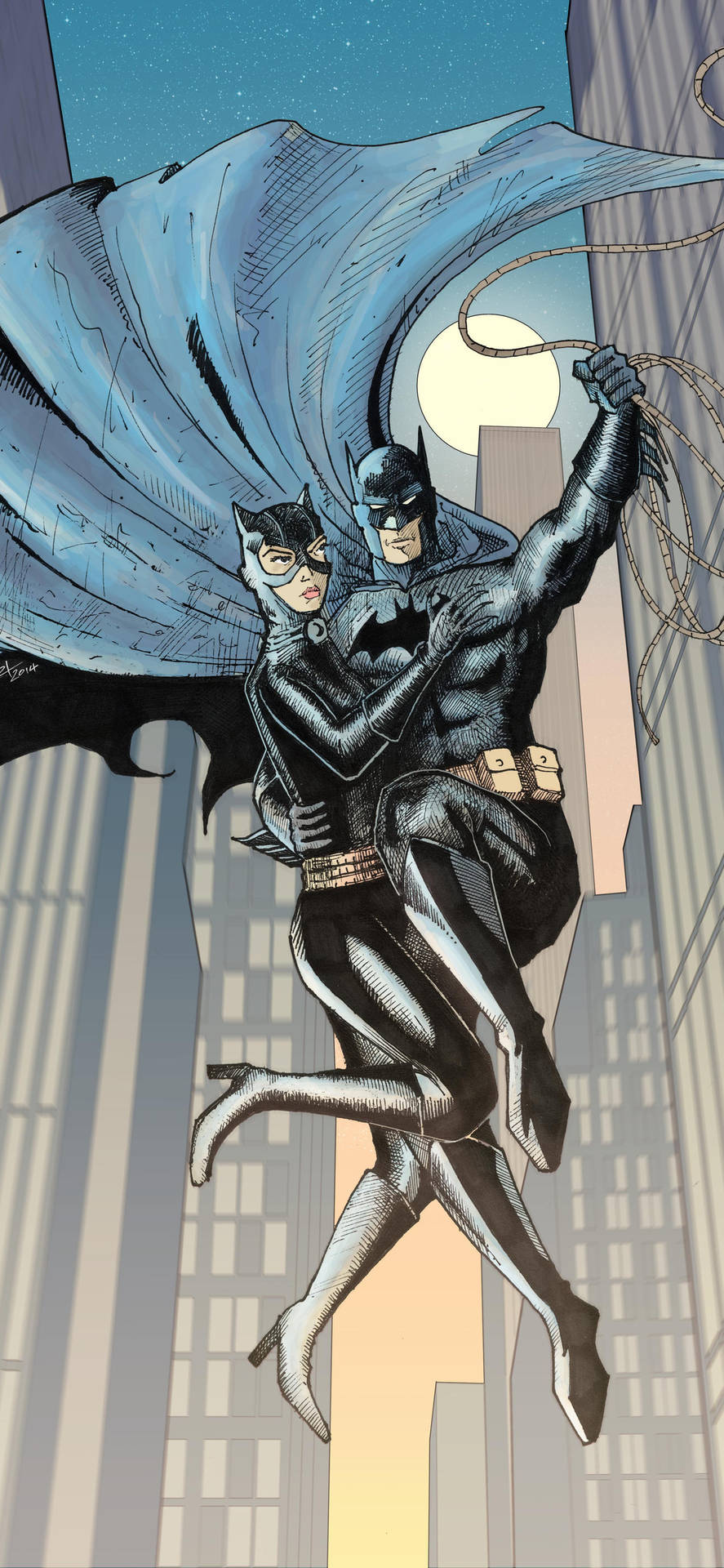 Catwoman And Batman Flying Background