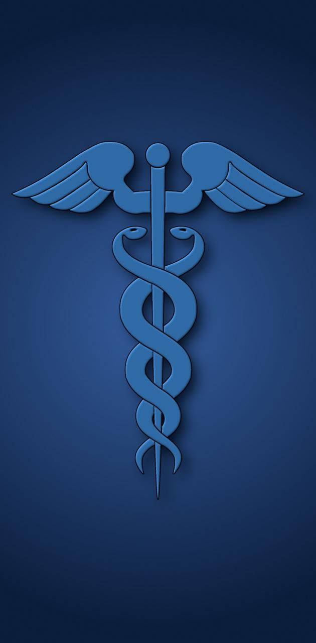 Cauduceus Medical Symbol Blue White Background