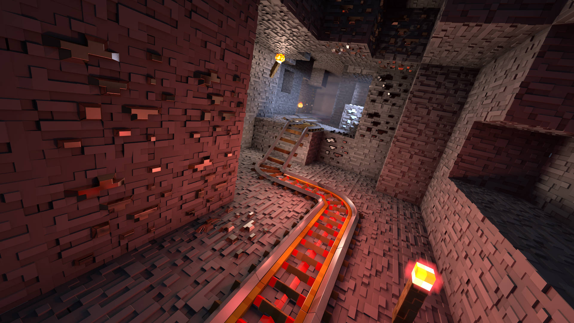 Cave And Railway System Minecraft Hd Background