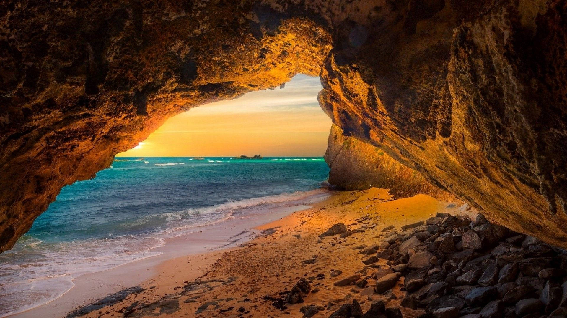 Cave At Beach Background