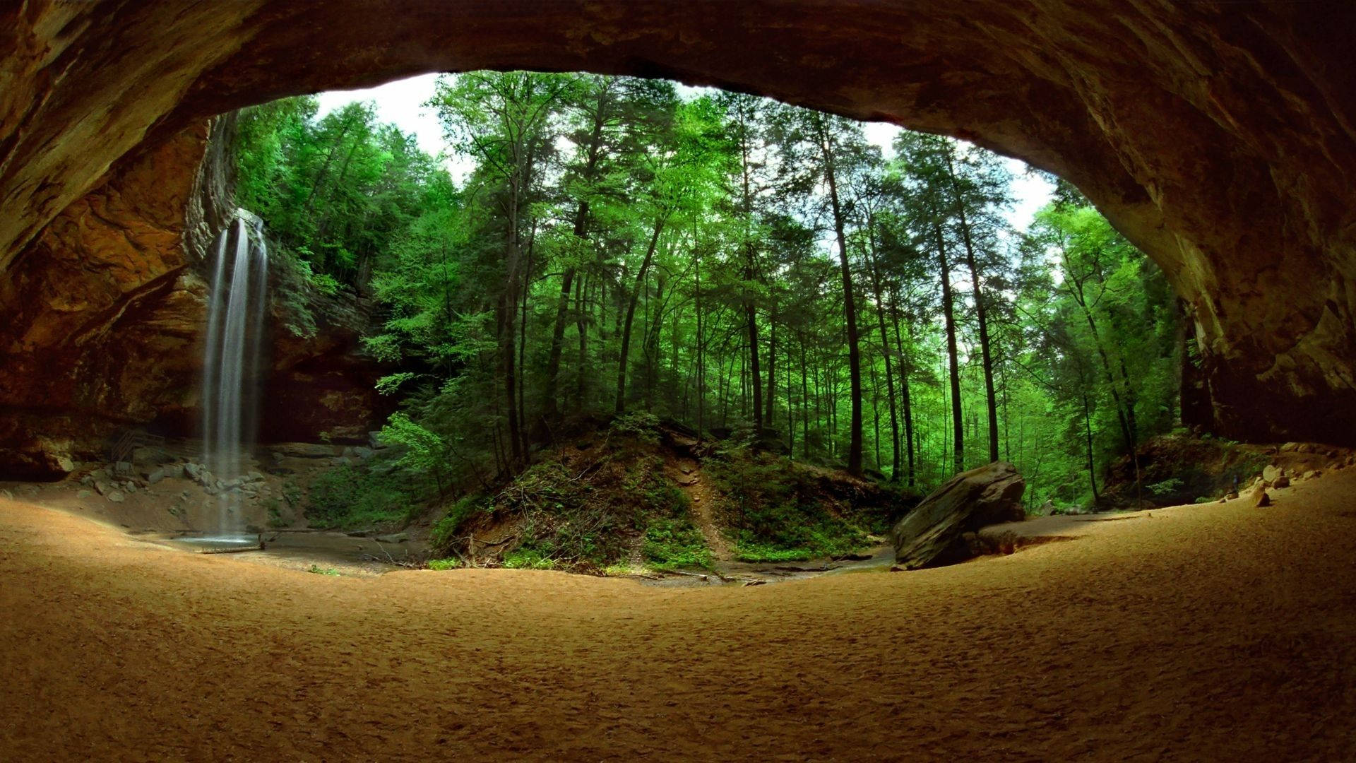 Cave In Forest Background