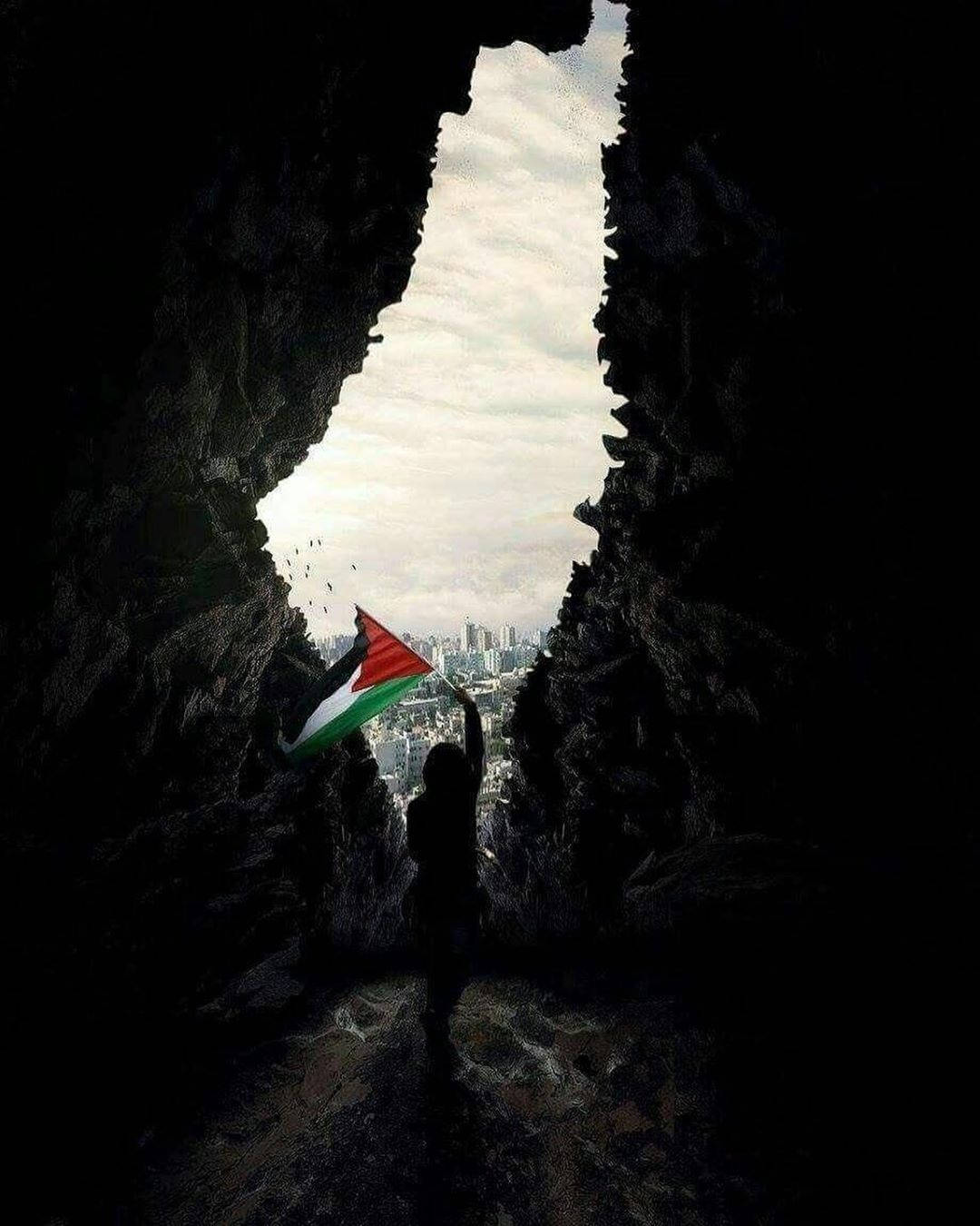 Cave View Of Palestine Flag Background